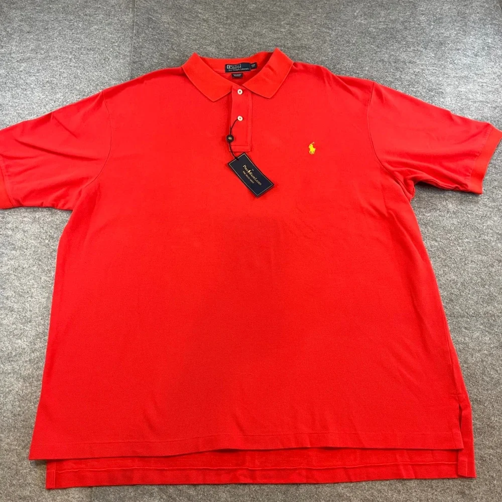 Polo Ralph Lauren Mens Mesh Polo Red Classic Yellow Pony 2XB NWT Preppy Golf - Picture 2 of 6